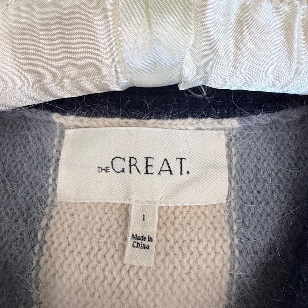 THE GREAT. Navy and Cream Striped Cardigan - Picture 2 of 4